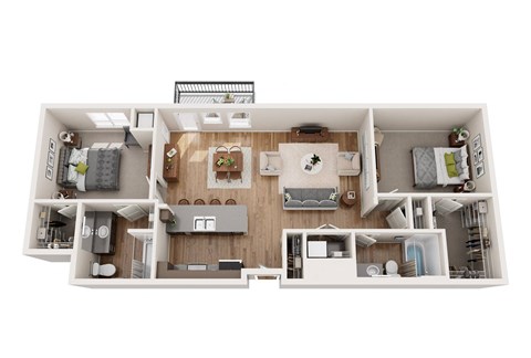 Floor plan for 2 beds, 2 baths, 1171 sqft